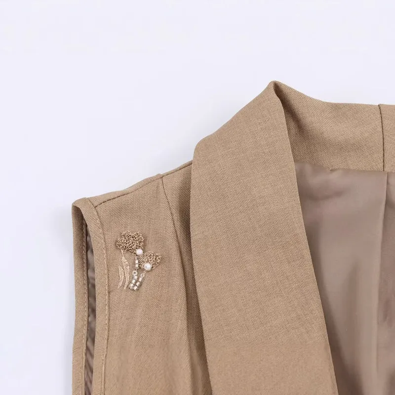 Damen Ärmelloser Weste-Blazer und Weite Stickhose Zweiteiler Drune