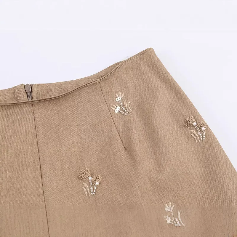Damen Ärmelloser Weste-Blazer und Weite Stickhose Zweiteiler Drune