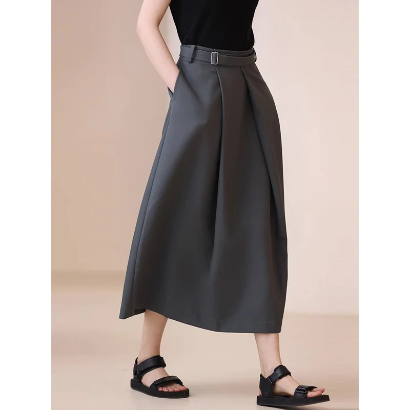 Damen Eleganter, weit geschnittener Maxirock mit Taillengürtel Drune