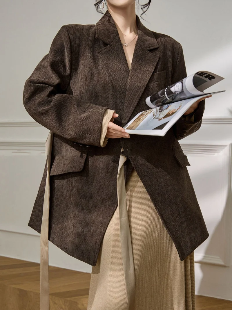 Damen Eleganter und vielseitiger Blazer mit Taillengürtel Drune