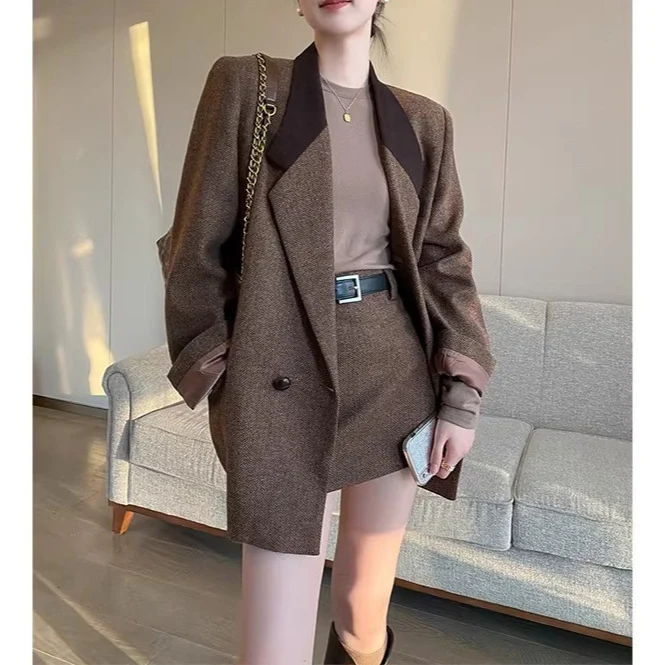 Damen Eleganter Tweed Blazer mit schickem Schnitt Drune