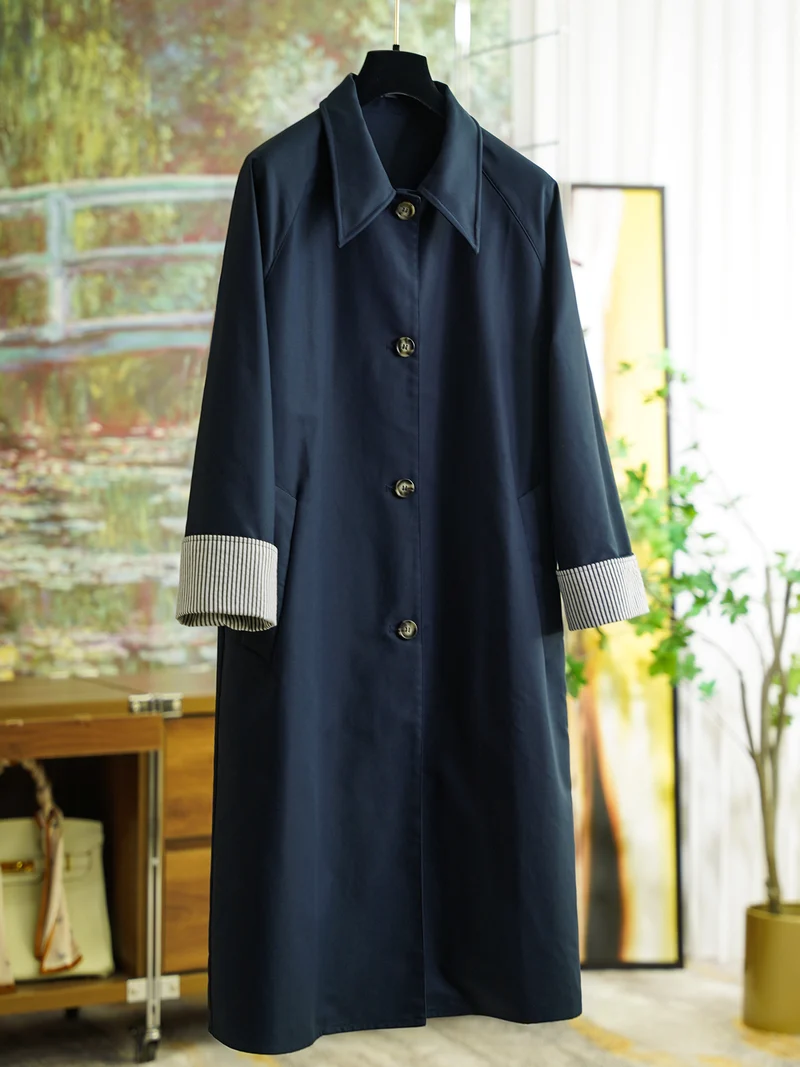 Damen Eleganter Trenchcoat mit Kontrastdetails Drune