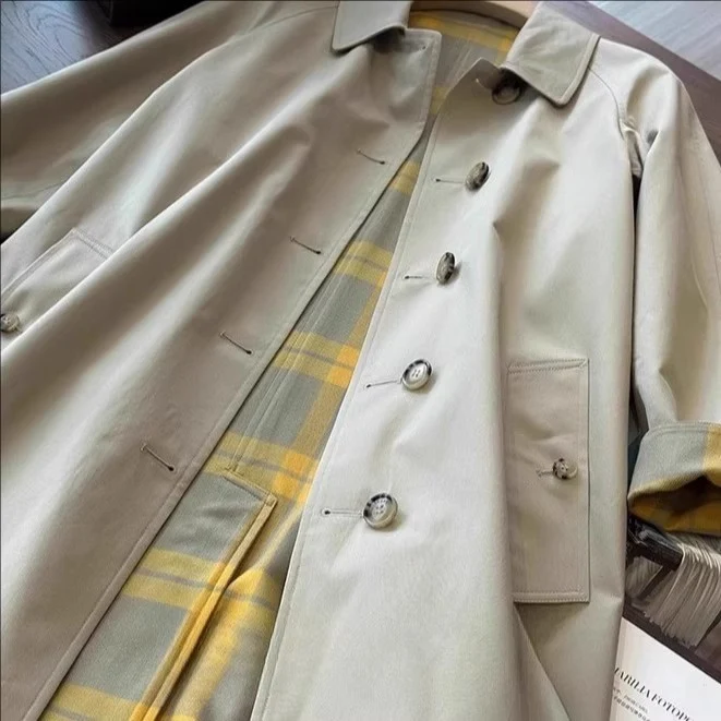 Damen Eleganter Trenchcoat mit doppelter Knopfleiste aus hochwertigem Material Drune