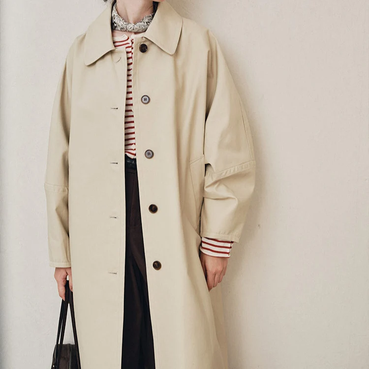 Damen Eleganter Trenchcoat mit Doppelreiher Drune