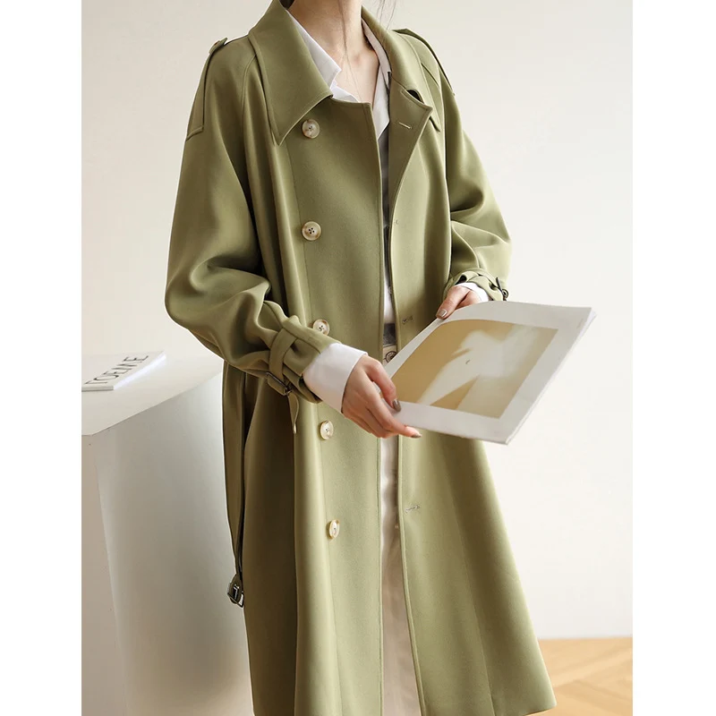 Damen Eleganter Trenchcoat mit breitem Kragen Drune