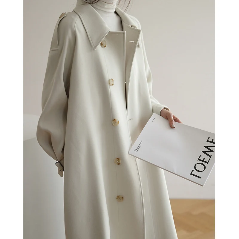 Damen Eleganter Trenchcoat mit breitem Kragen Drune