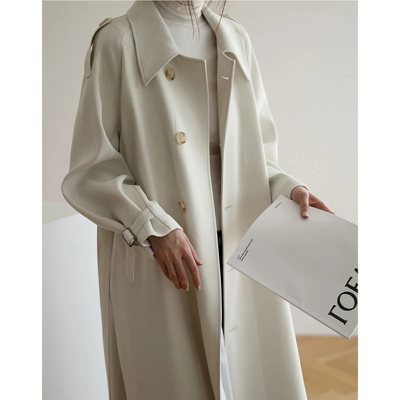 Damen Eleganter Trenchcoat mit breitem Kragen Drune