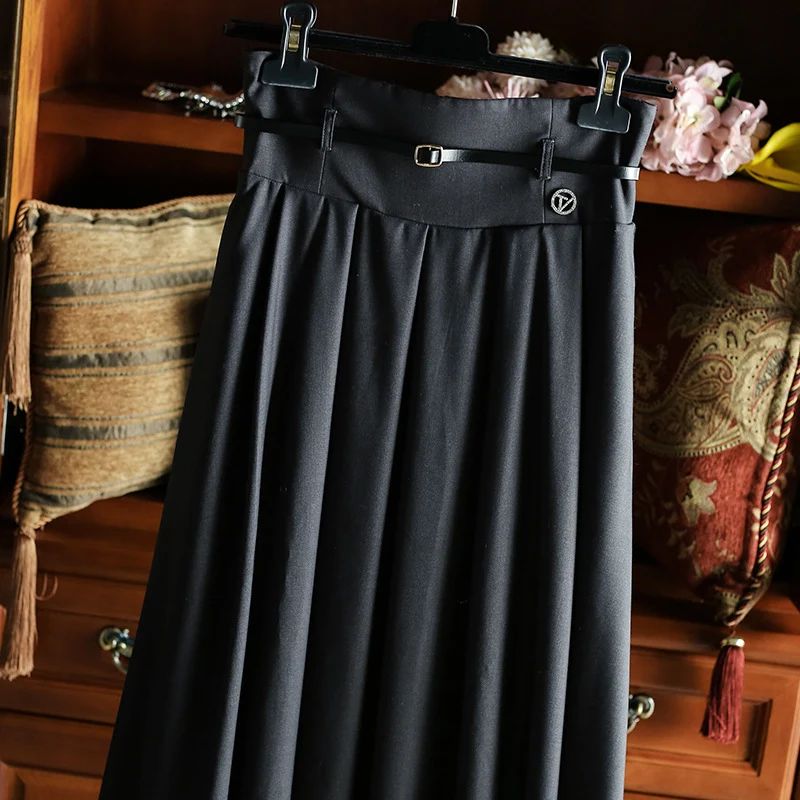 Damen Eleganter, schwingender Midirock mit Taillengürtel Drune