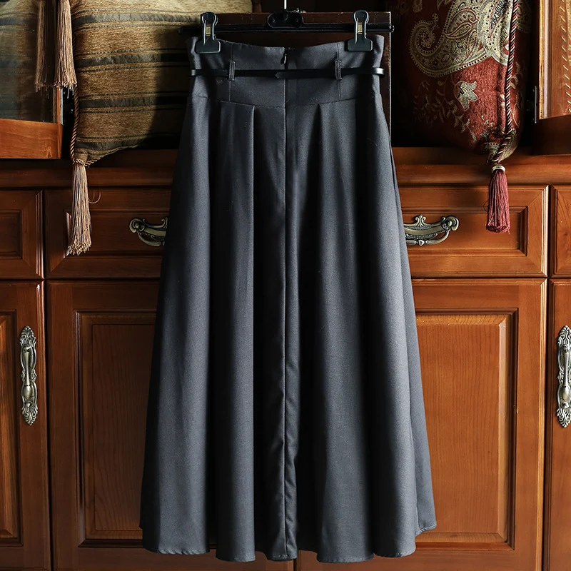 Damen Eleganter, schwingender Midirock mit Taillengürtel Drune