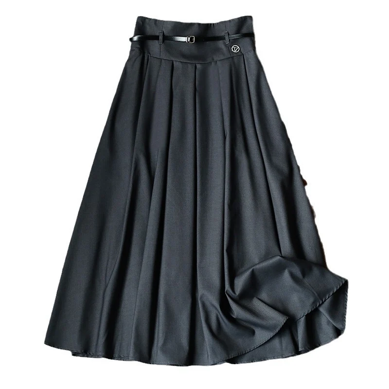 Damen Eleganter, schwingender Midirock mit Taillengürtel Drune
