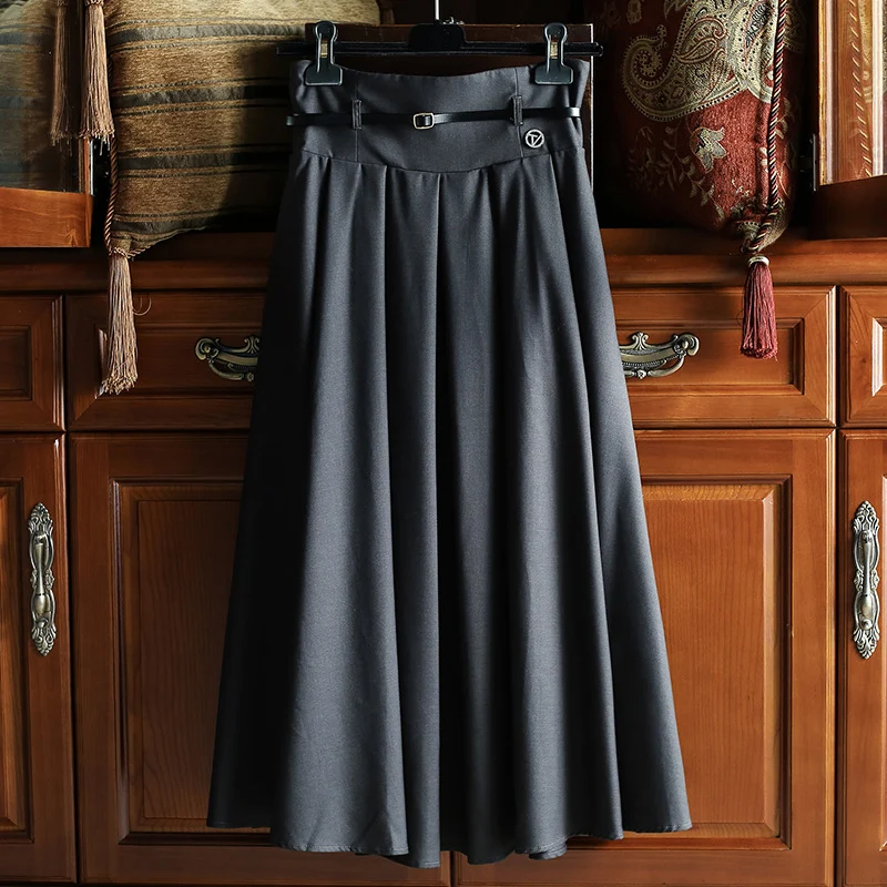 Damen Eleganter, schwingender Midirock mit Taillengürtel Drune