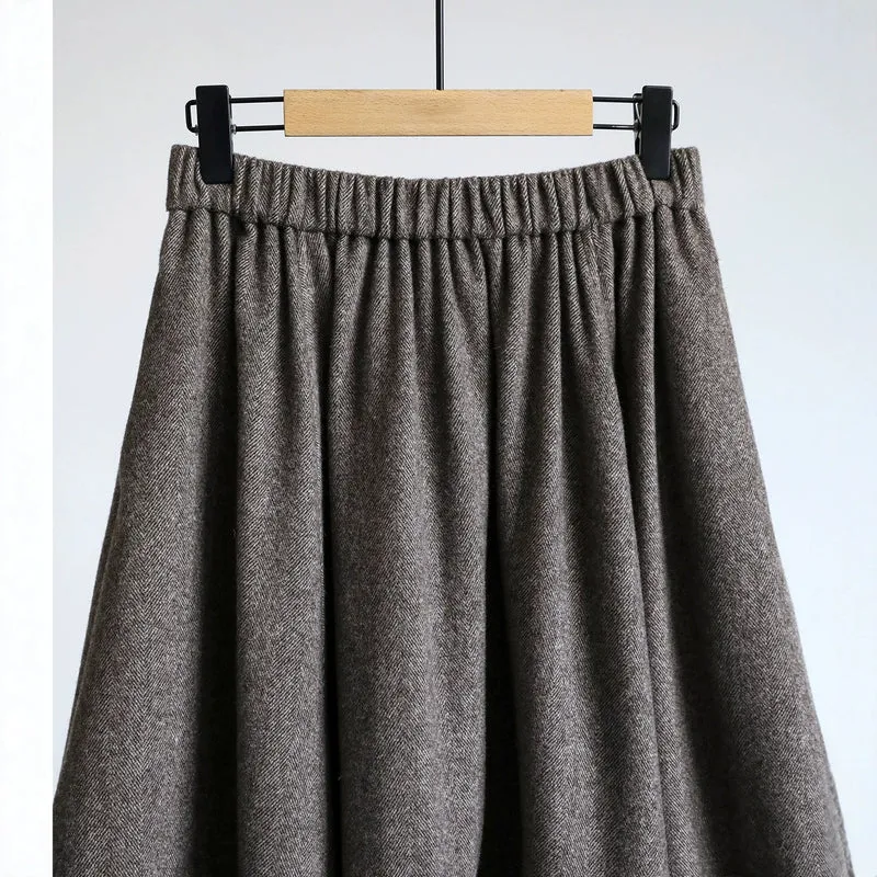 Damen Eleganter, schwingender Midi-Rock aus Wollmischung Drune
