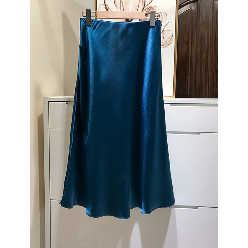 Damen Eleganter Satinrock mit asymmetrischem Schlitz Drune