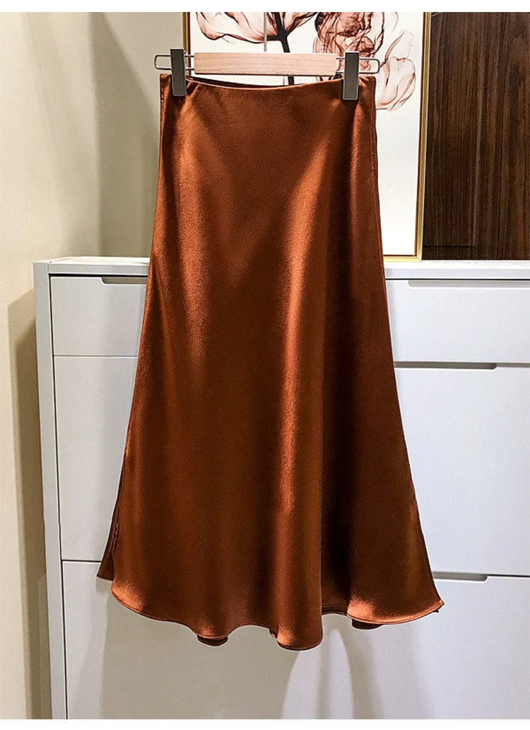 Damen Eleganter Satinrock mit asymmetrischem Schlitz Drune