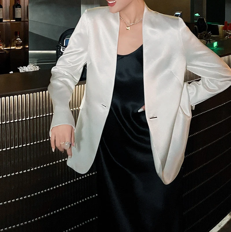 Damen Eleganter Satinblazer Drune