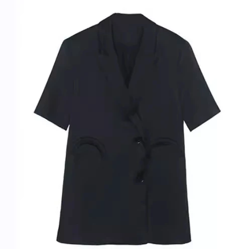 Damen Eleganter Satin-Blazer mit doppelter Knopfleiste Drune