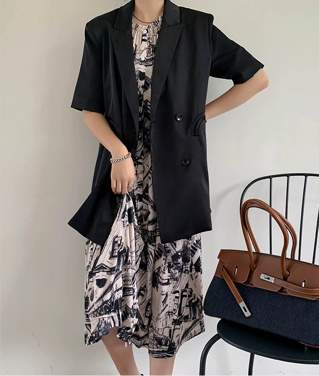 Damen Eleganter Satin-Blazer mit doppelter Knopfleiste Drune