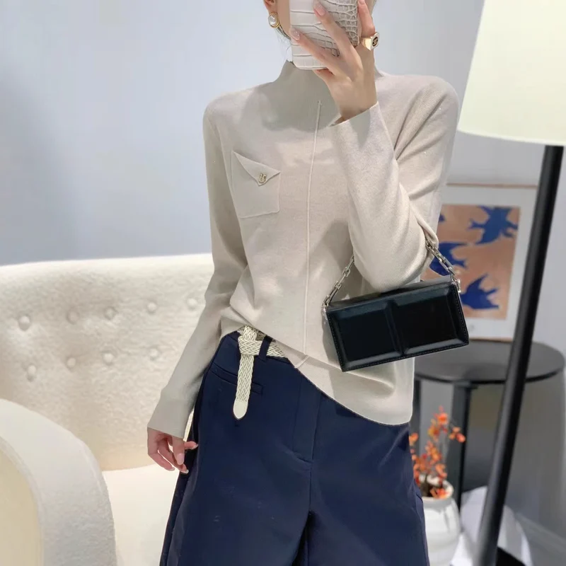 Damen Eleganter Pullover mit Stehkragen Drune