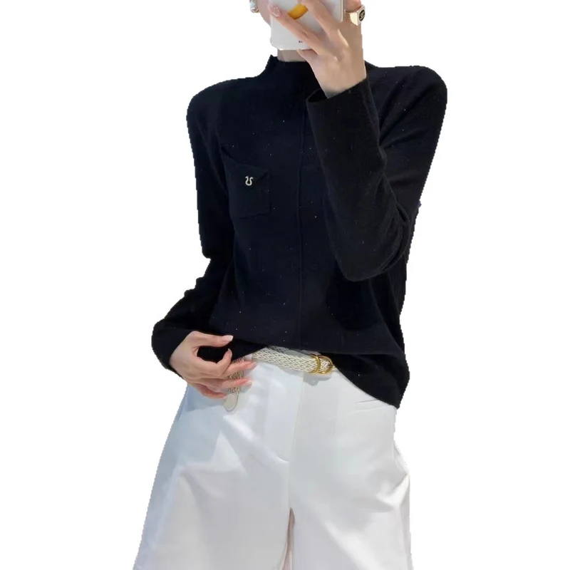 Damen Eleganter Pullover mit Stehkragen Drune