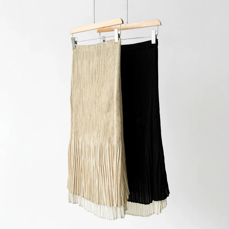 Damen Eleganter Plisseerock mit asymmetrischem Saum Drune