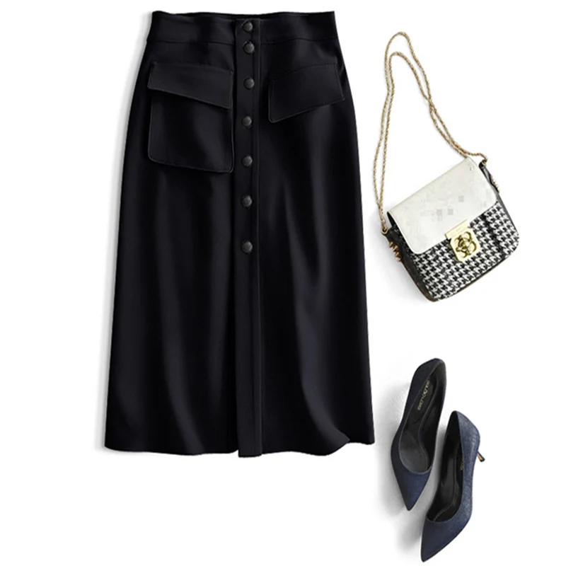 Damen Eleganter Midirock mit Taschen Drune