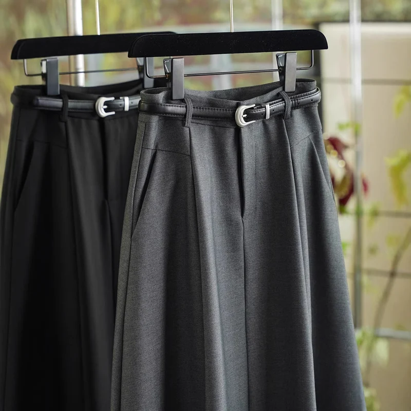 Damen Eleganter Midirock mit Taillengürtel Drune