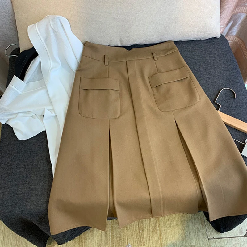 Damen Eleganter Midirock mit praktischen Taschen Drune