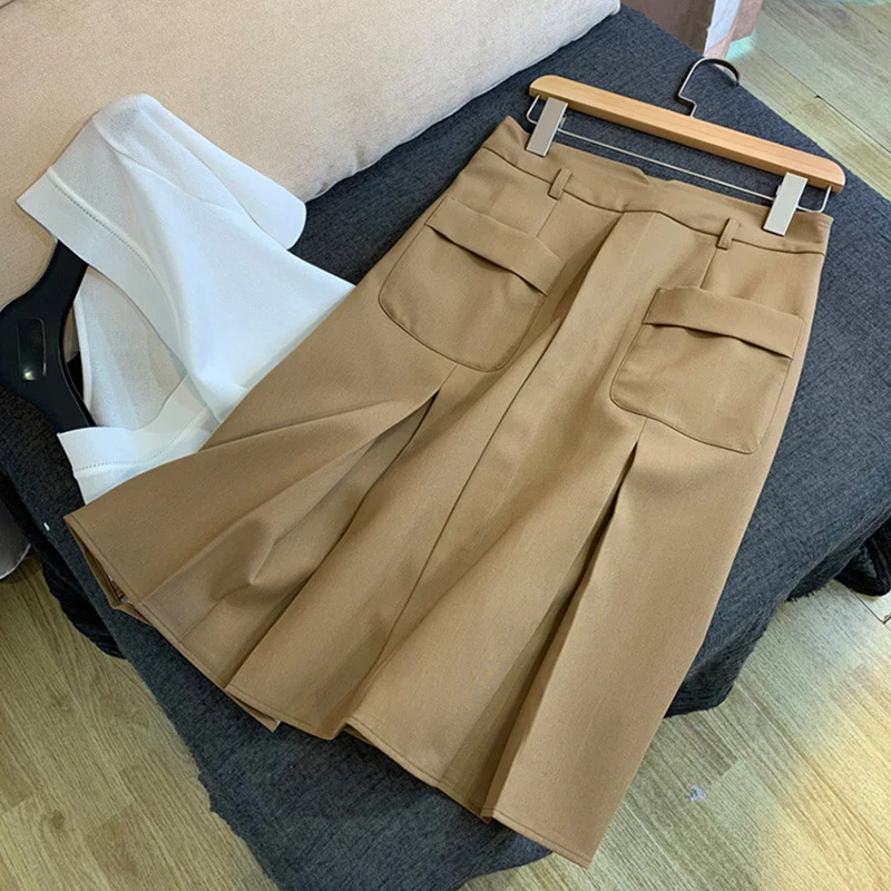 Damen Eleganter Midirock mit praktischen Taschen Drune