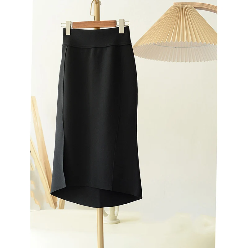 Damen Eleganter Midirock mit hohem Schlitz Drune