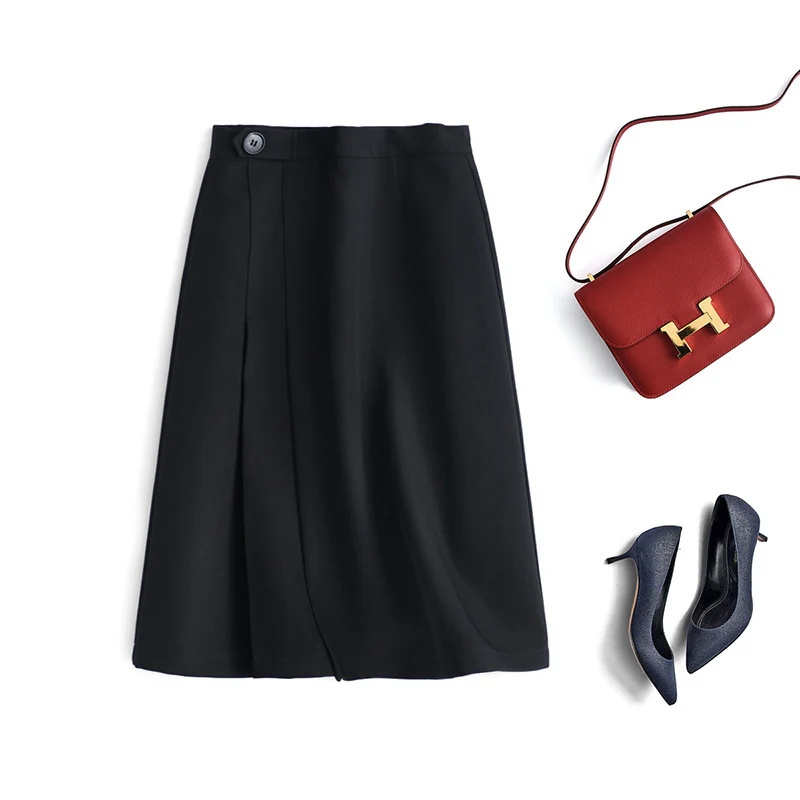 Damen Eleganter Midirock mit Falten und Taillengürtel Drune