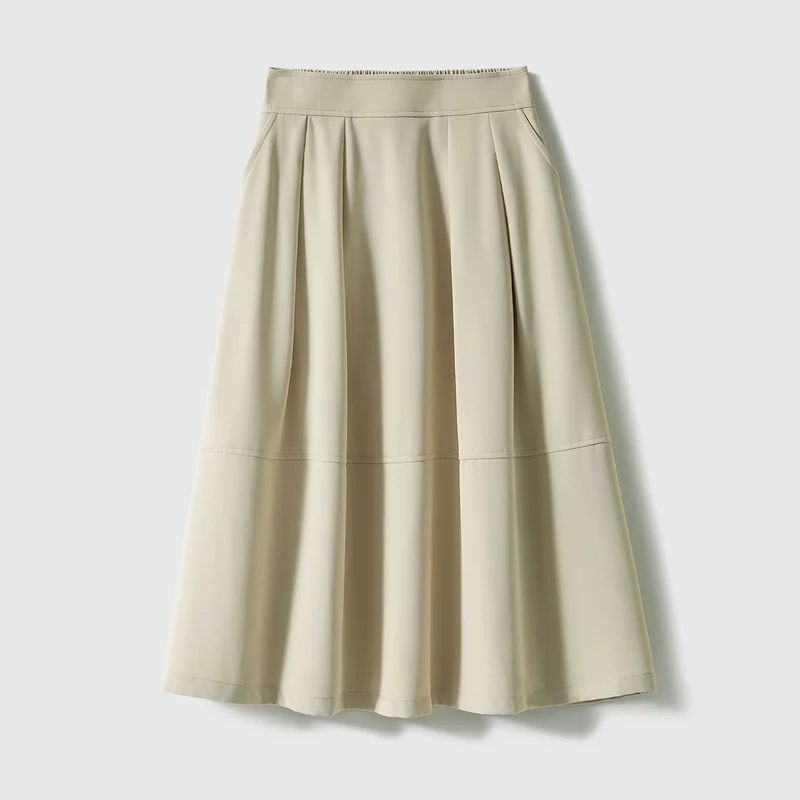 Damen Eleganter Midirock mit Falten und hohem Bund Drune