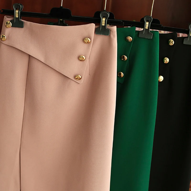 Damen Eleganter Midirock mit asymmetrischem Schnitt und Goldknöpfen Drune