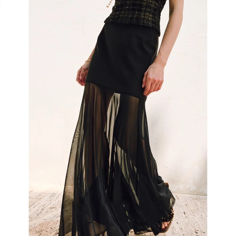 Damen Eleganter Midirock aus zartem Chiffon Drune