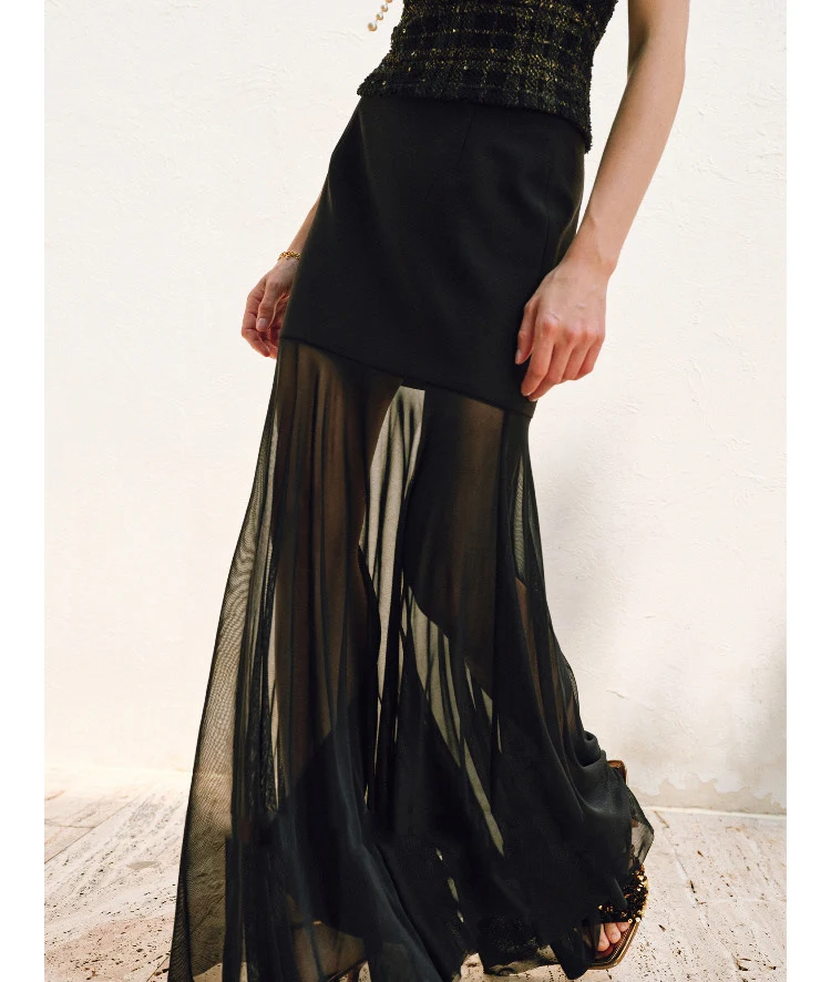 Damen Eleganter Midirock aus zartem Chiffon Drune