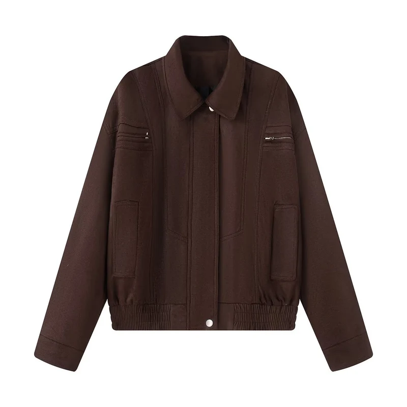 Damen 10+ kurz geschnittene Velours‑Blousonjacke mit elastischem Saum, Pattentaschen und Reißverschlussdetails Drune