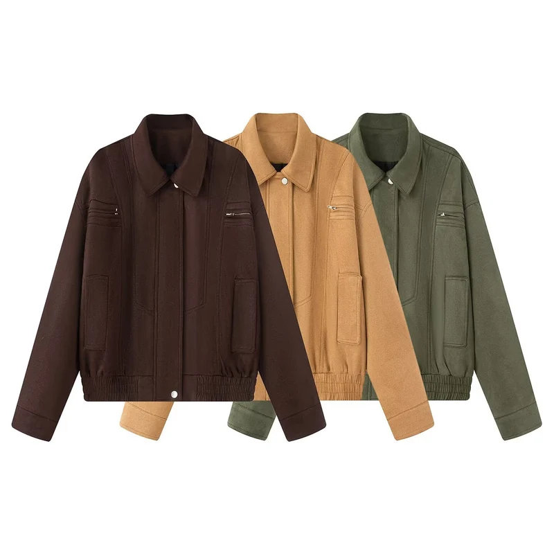 Damen 10+ kurz geschnittene Velours‑Blousonjacke mit elastischem Saum, Pattentaschen und Reißverschlussdetails Drune