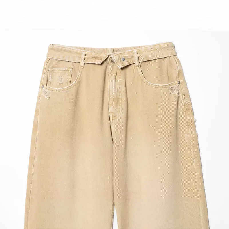 Damen 10+ hochtaillierte weite Culotte-Jeans mit lässiger Used-Optik und gekürztem Bein Drune