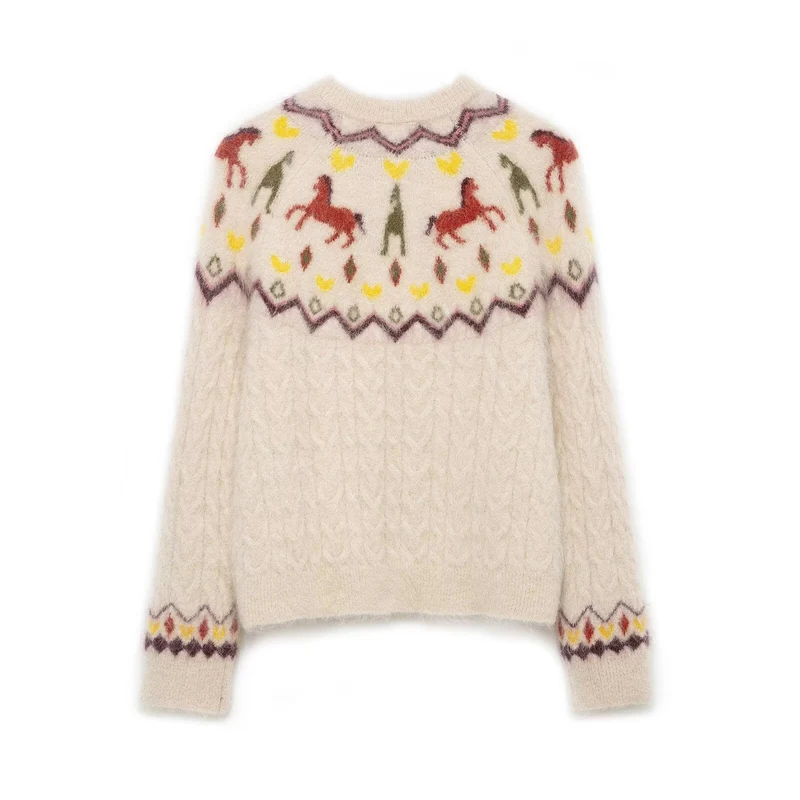 Damen 10+ gemusterte Mohair‑Cardigan mit Norweger‑Motiv, Zopfmuster und Knopfleiste Drune