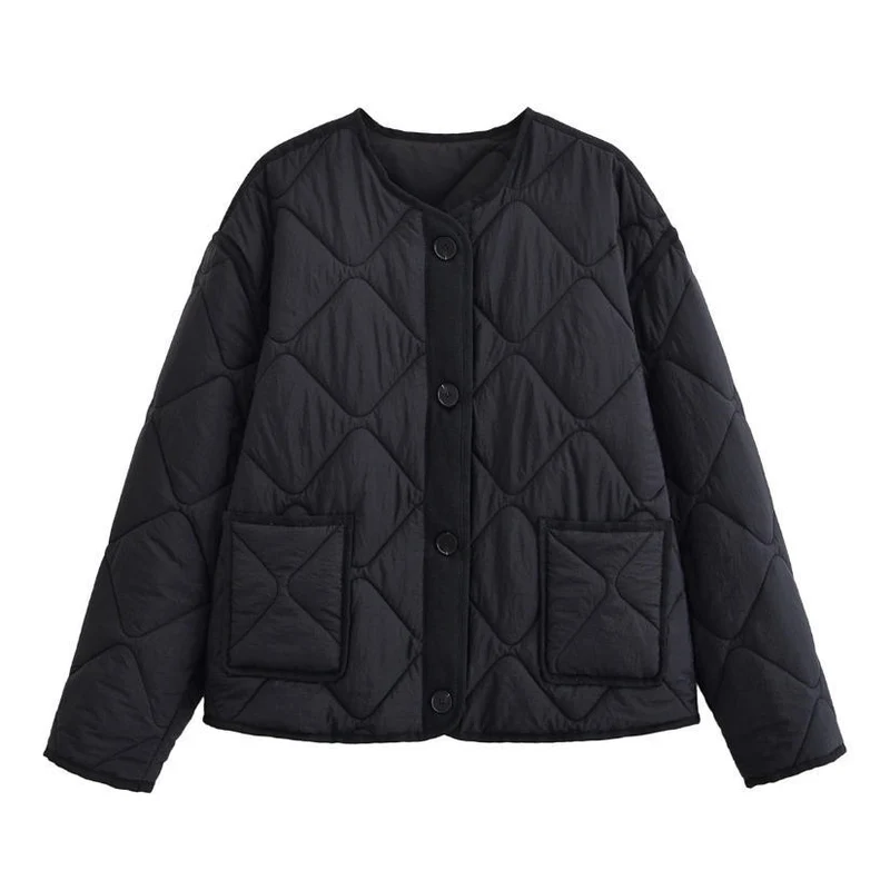 Damen 10+ gefütterte gesteppte Boxy‑Kurzjacke mit Rundhalsausschnitt, durchgehender Knopfleiste und aufgesetzten Taschen Drune