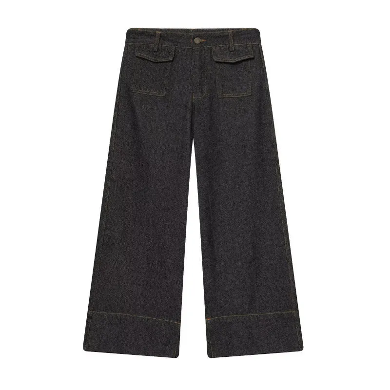 Damen 10+ Culotte-Jeans mit hoher Taille, weitem Bein und aufgesetzten Pattentaschen Drune