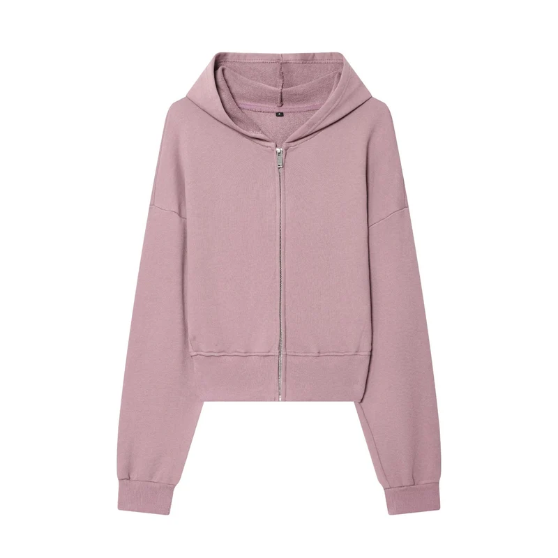 Damen 10+ Cropped Kapuzenjacke mit durchgehendem Reißverschluss und überschnittener Schulter Drune