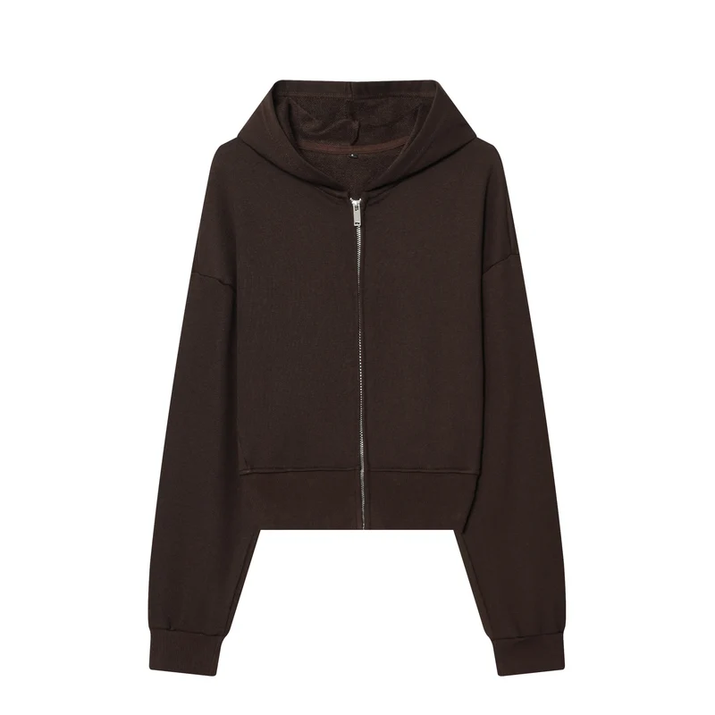 Damen 10+ Cropped Kapuzenjacke mit durchgehendem Reißverschluss und überschnittener Schulter Drune