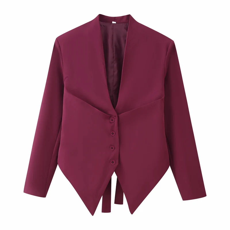 Damen 10+ asymmetrische taillierte Blazerjacke mit spitzem Saum und Knopfleiste Drune