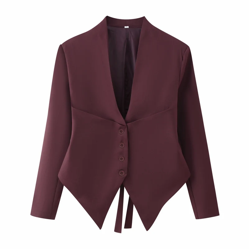 Damen 10+ asymmetrische taillierte Blazerjacke mit spitzem Saum und Knopfleiste Drune