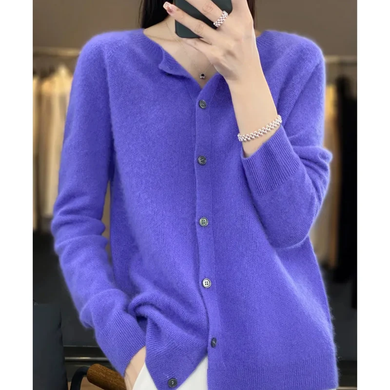 Drune | Merinowolle Damen O-Ausschnitt gestrickte Strickjacke Pullover