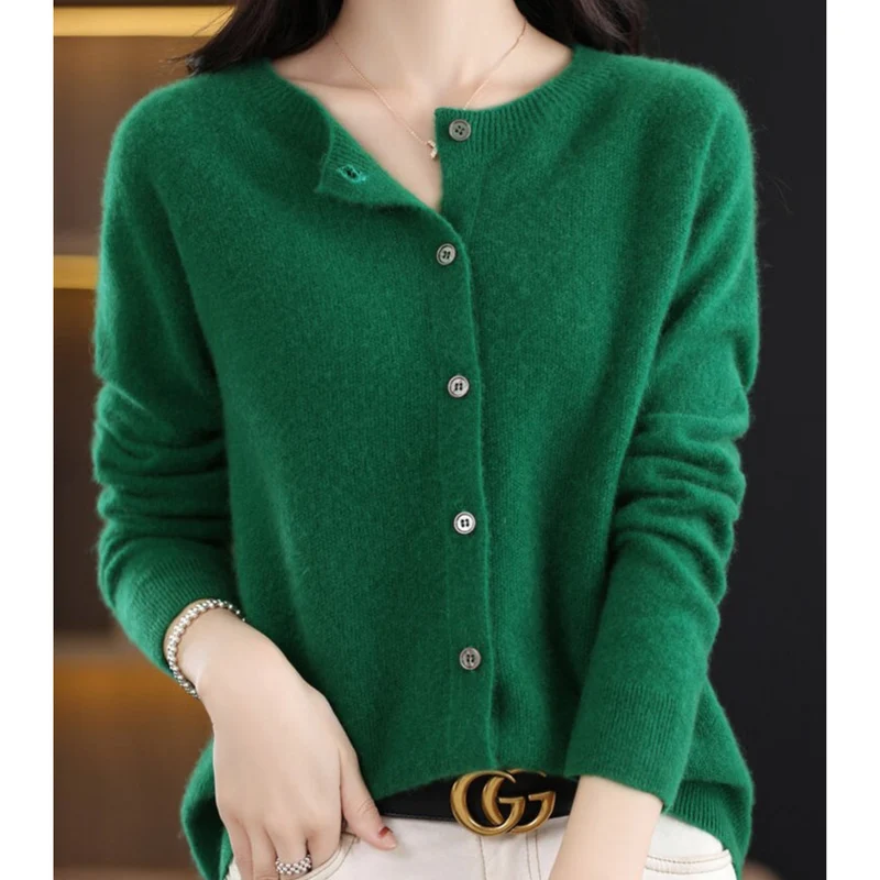 Drune | Merinowolle Damen O-Ausschnitt gestrickte Strickjacke Pullover