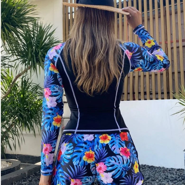 Damen Langarm Surf-Badeanzug mit floralem Muster Drune