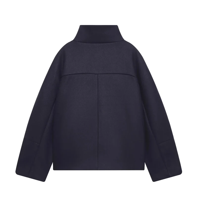 Damen nan kastige Oversize Wollmixjacke mit hohem Stehkragen und großen aufgesetzten Pattentaschen Drune