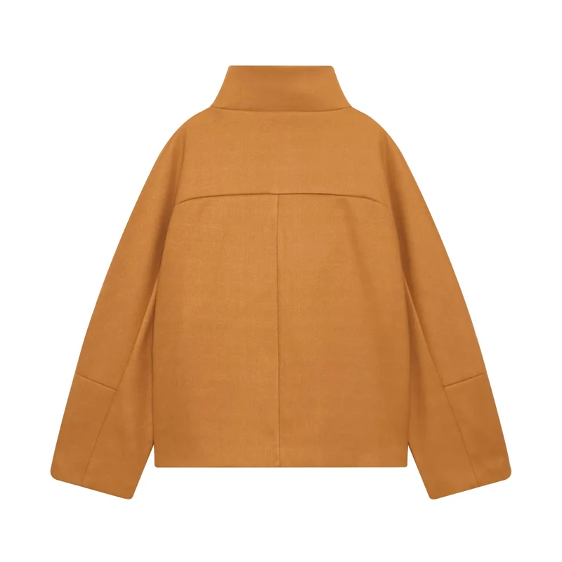 Damen nan kastige Oversize Wollmixjacke mit hohem Stehkragen und großen aufgesetzten Pattentaschen Drune