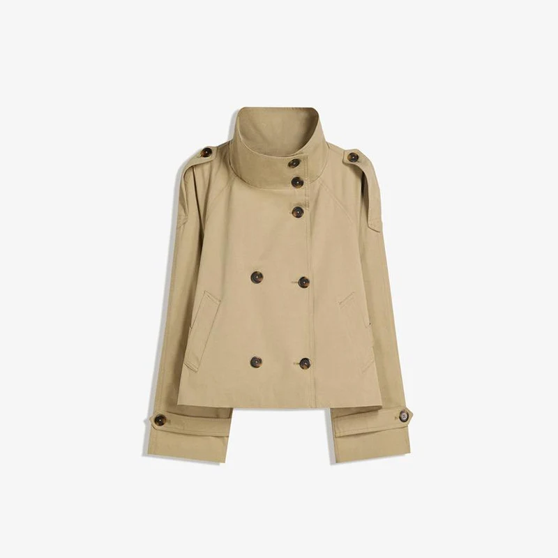 Damen modische Trenchjacke mit Taillengürtel und Stehkragen Drune